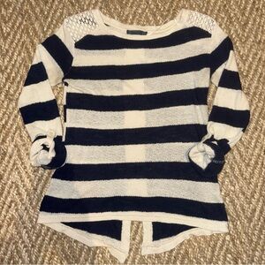 Bershka Navy and Cream Striped Sweater
